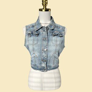 Vintage Y2K Light Wash Cropped Denim Vest